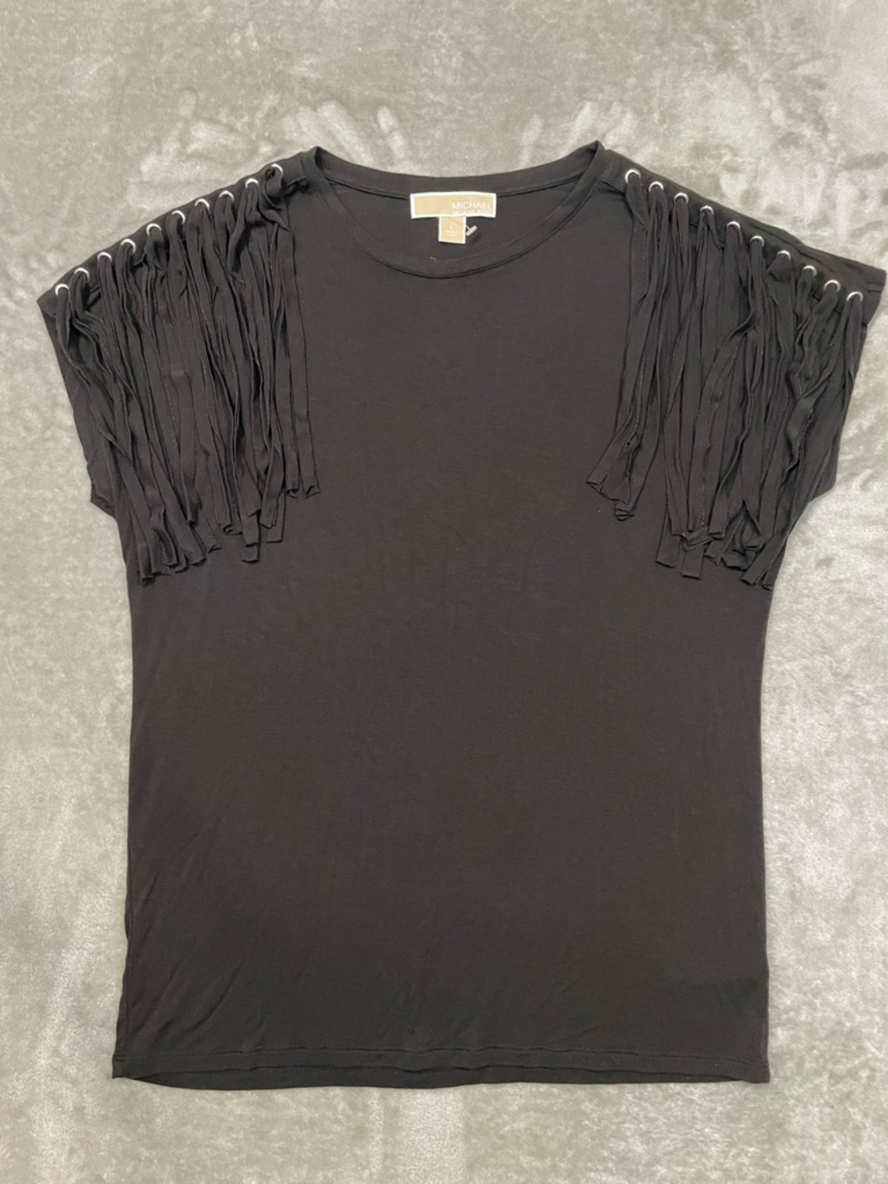 Michael Kors Black Fringe Shoulder Top Size Large
